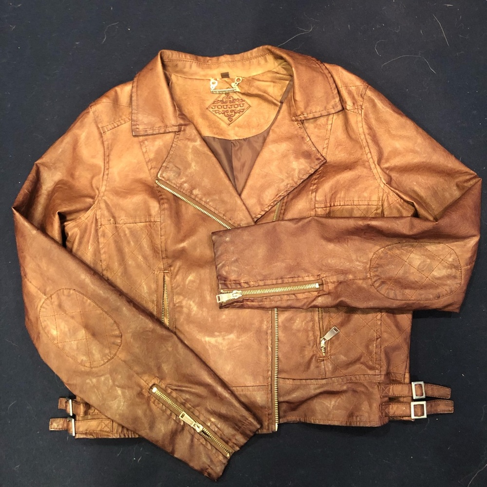 Faux leather semi-cropped jacket